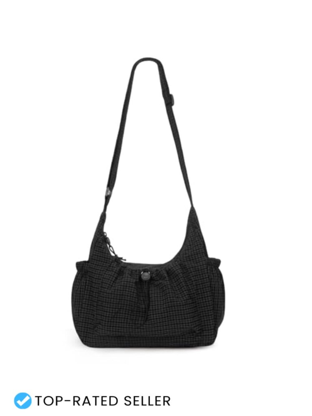 Nylon Hobo Bag Plaid Crossbody Shoulder Bag Drawstring Messenger Purse